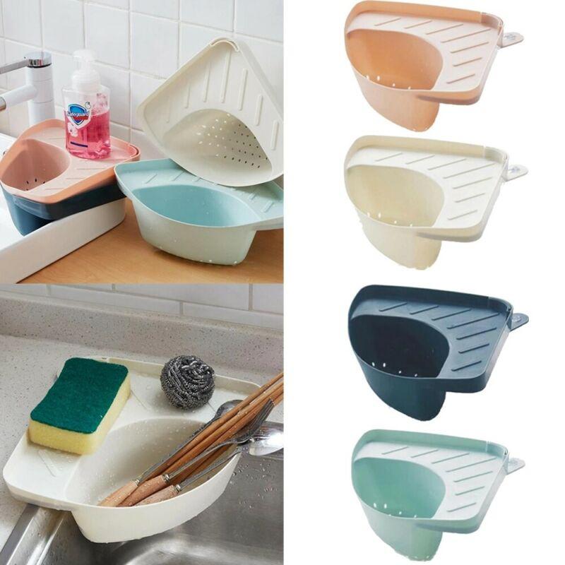 Triangle Sink Drain Basket Sucker Organizer Corner Kitchen Storage Rack Drainers