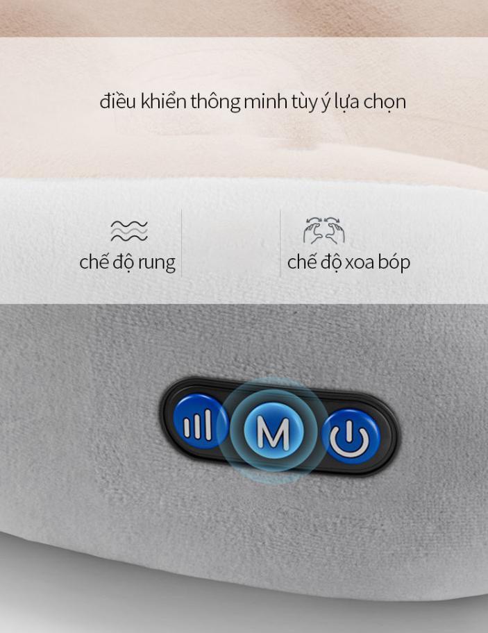 Gối mát xa cổ. Gối massage vai gáy vòng cổ chữ U đa năng cao cấp, mô phỏng mát xa 3D