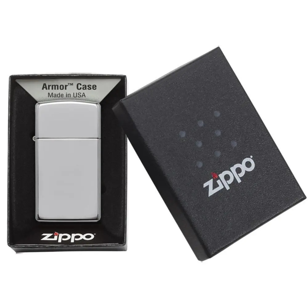 Bật Lửa Zippo Slim Armor High Polish Chrome Chính Hãng Mỹ - Zippo Vỏ Dày Dáng Nhỏ Gọn Bóng Bạc Cao Cấp
