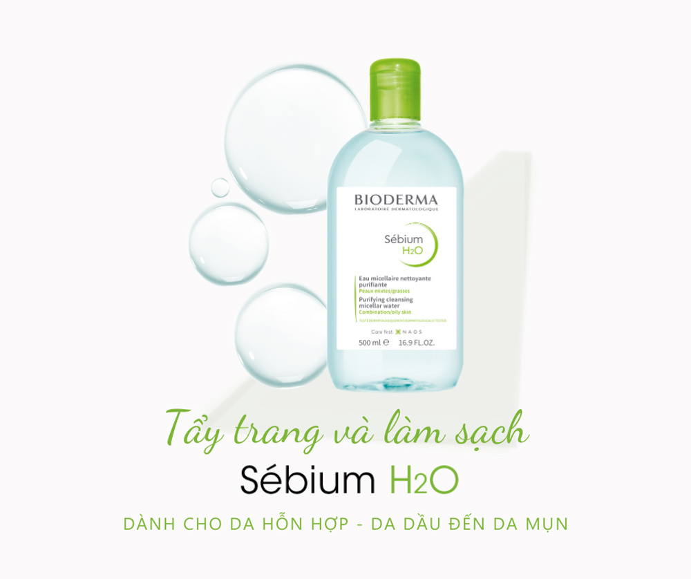 Nước Tẩy Trang Dành Cho Da Dầu Mụn Bioderma Xanh Công Nghệ Micella Sébium H2O 500ml