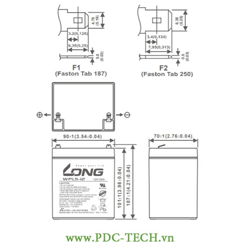 Ắc Quy Kín Khí Long 12V 5Ah WP5-12 - (PDC-TECH) - Hàng Chính Hãng