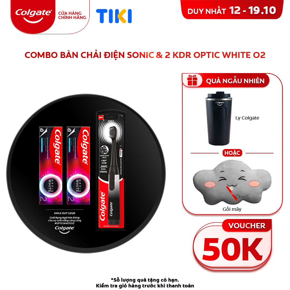 Combo bàn chải điện Colgate Sonic Charcoal và 2 kem đánh răng Colgate Optic White O2 85g trắng răng 3 ngày