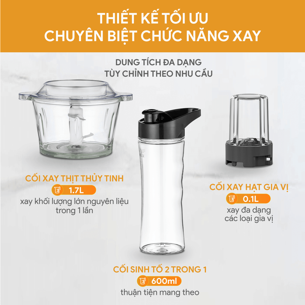 Máy Xay Đa Năng BLB-5348 - 1,7 Lít - 500W - Xay thịt, sinh tố, đánh trứng, tiện lợi nhỏ gọn - Hàng chính hãng