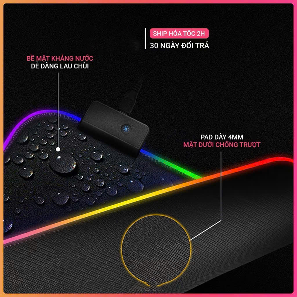 Miếng lót chuột LED RGB pad chuột gaming chơi game deskpad cỡ lớn viền sáng led chống trượt nhiều chế độ siêu đẹp – Hàng chính hãng