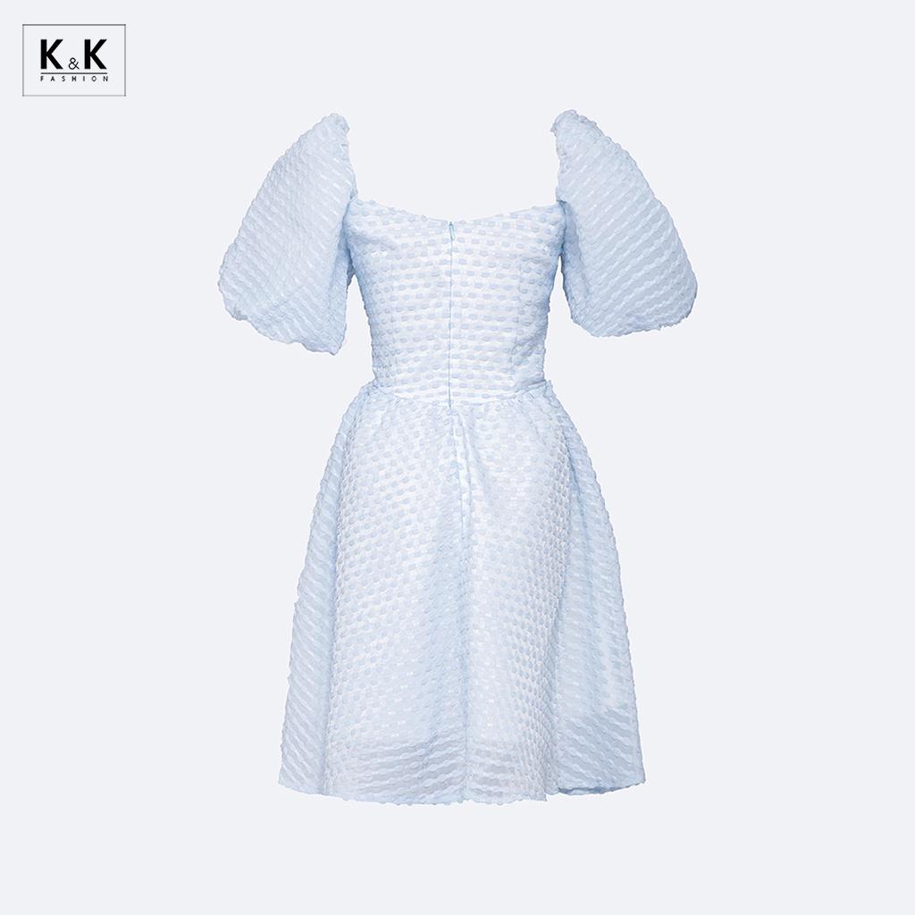 Đầm Xòe Đơn Sắc Tay Phồng Cổ Vuông K&amp;K Fashion HL21-32 Chất Liệu Tơ 3D