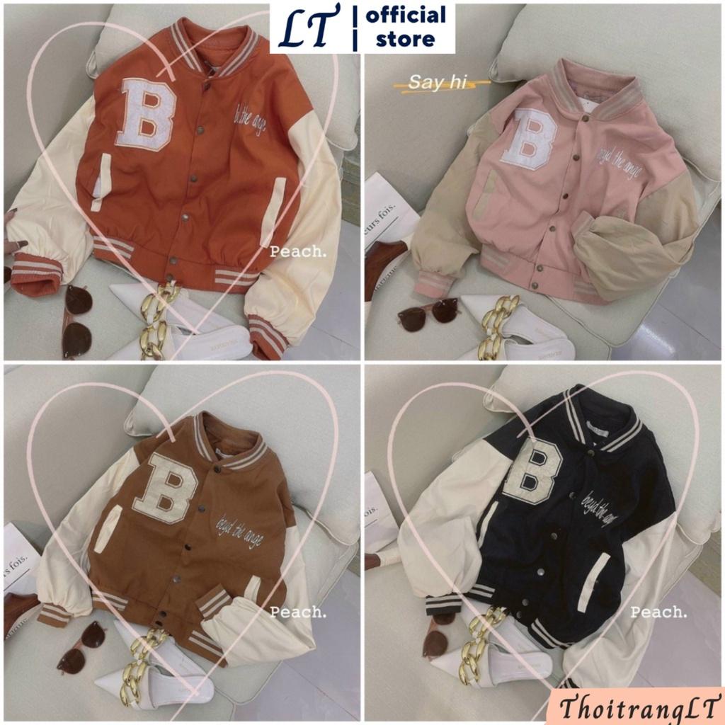 Áo khoác bomber da lộn kiểu croptop thêu chữ B nữ form ngắn freesize dưới 60kg