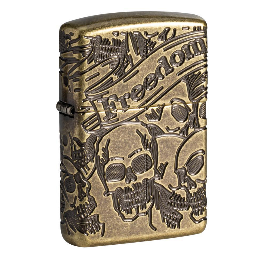 Bật Lửa Zippo 49035 – Zippo Armor Freedom Skull Antique Brass 360° MultiCut