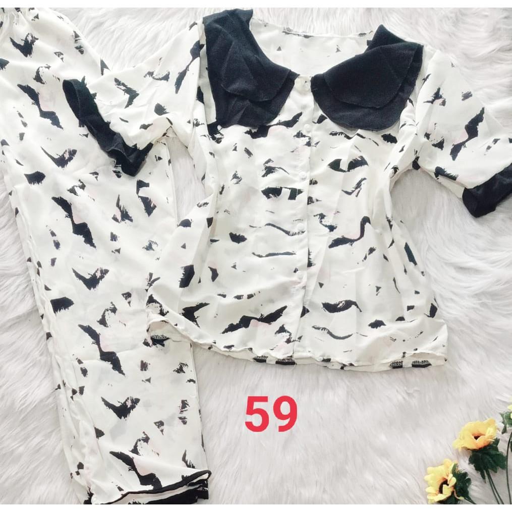 BỘ PIJAMA TIỂU THƯ LỤA HÀN QUẦN DÀI , TAY NGẮN, 40 -59kg
