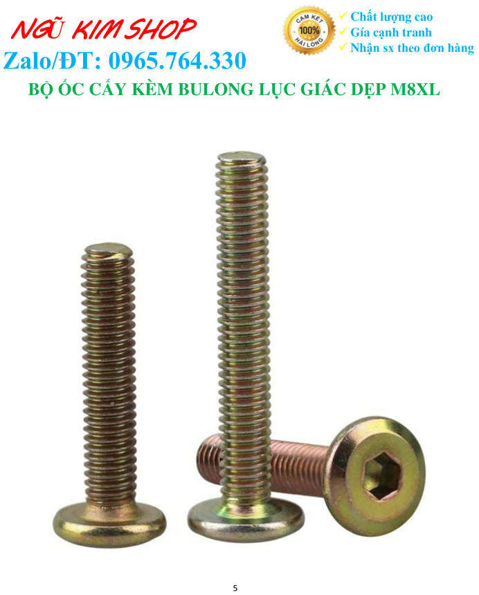 ỐC CẤY KÈM BULONG LỤC GIÁC DẸP M8 x L THEO BỘ