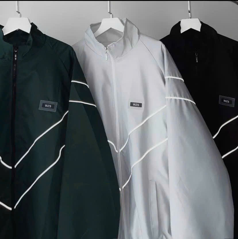 Áo Khoác Dù 2 Lớp Sọc Dạ Quang Thêu WZS Nam Nữ Couple - Bomber Gió Có Khóa Kéo Zip
