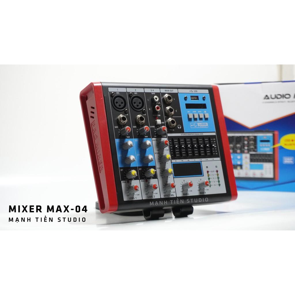 Bàn trộn âm thanh mixer max 04 - 4 kênh âm thanh nổi - Tích hợp bộ cân bằng Equalizer chuyên nghiệp bảo hành 12 tháng