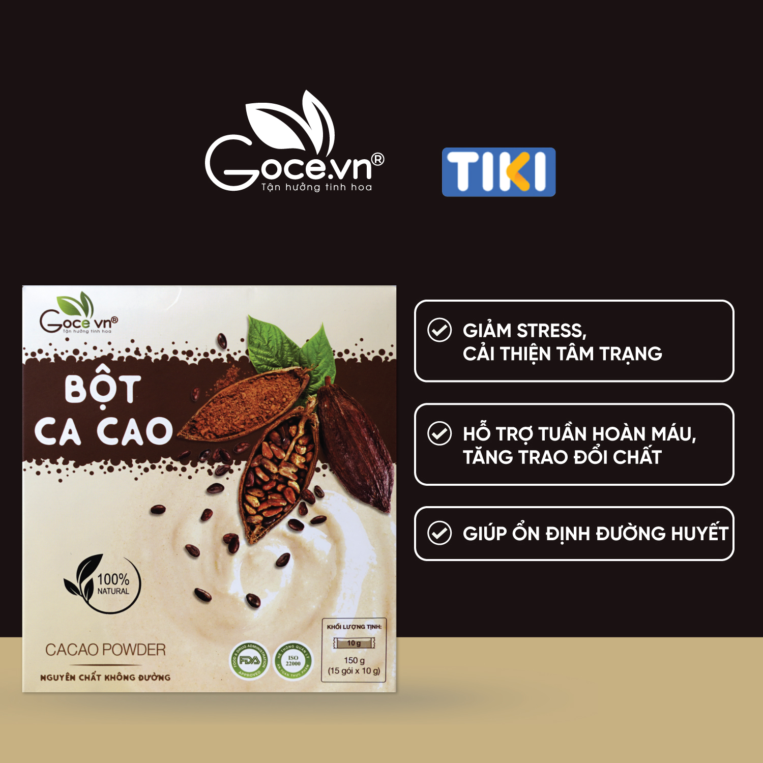 Bột ca cao nguyên chất Goce - 150g (15 gói x 10g) ST