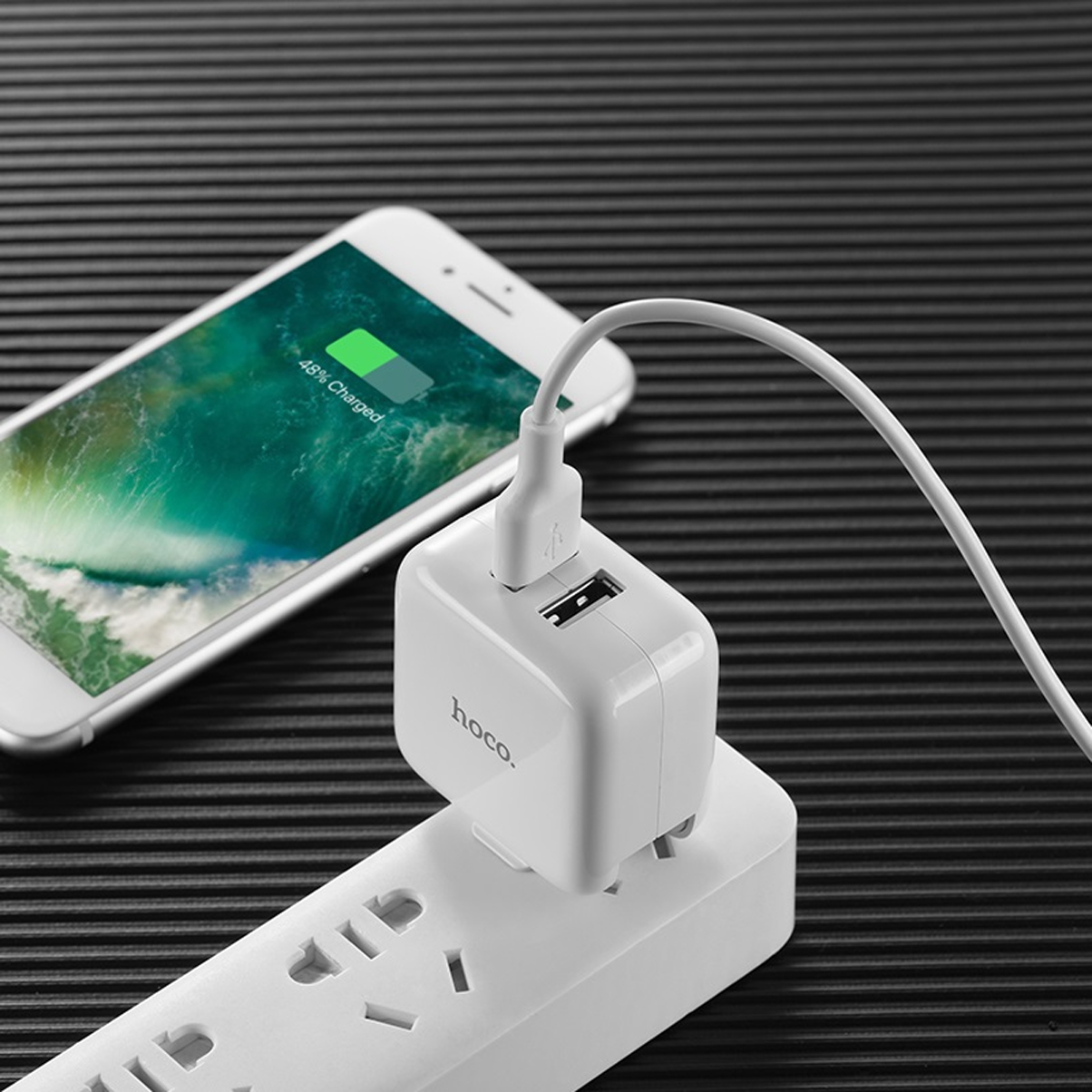 Củ sạc Nhanh Fast Charging -2 Cổng USB 2A Hoco C54 + Tặng Iring Khay - Chính Hãng