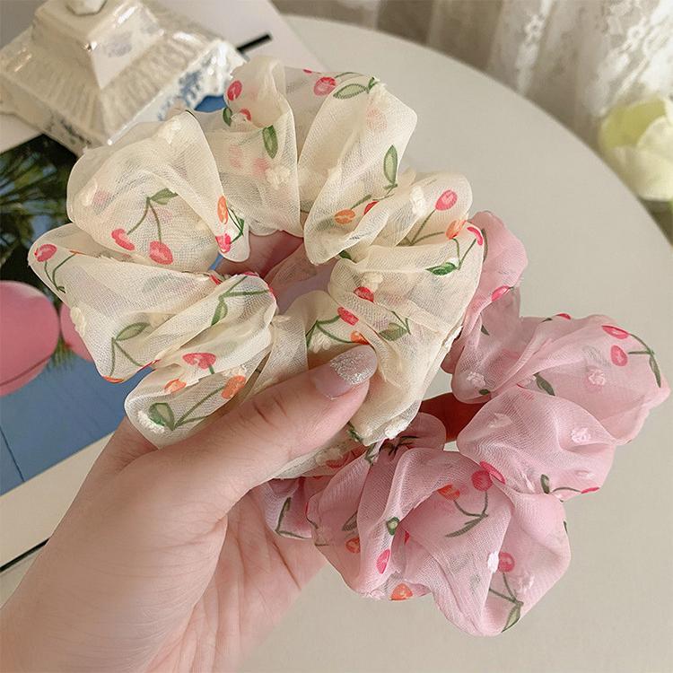 Sét 2 dây buộc tóc voan cherry Scrunchies tinh tế vòng lớn HD43