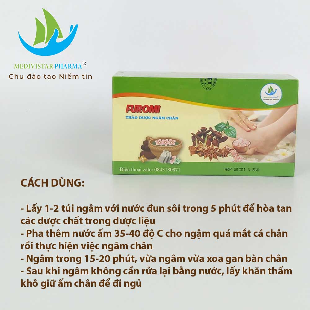 Thảo Dược Ngâm Chân FUROMI Giúp Giảm Đau Xương Khớp, Khử Mùi Hôi, Thư Giãn Tốt Cho Sức Khỏe Hộp 20 Túi Lọc