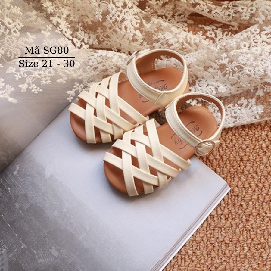 Sandal bé gái MGBABY da mềm đế êm quai đan chéo dép rọ bít mũi búp bê tiểu thư 3 màu đen be trắng 1 - 6 tuổi phong cách SG80