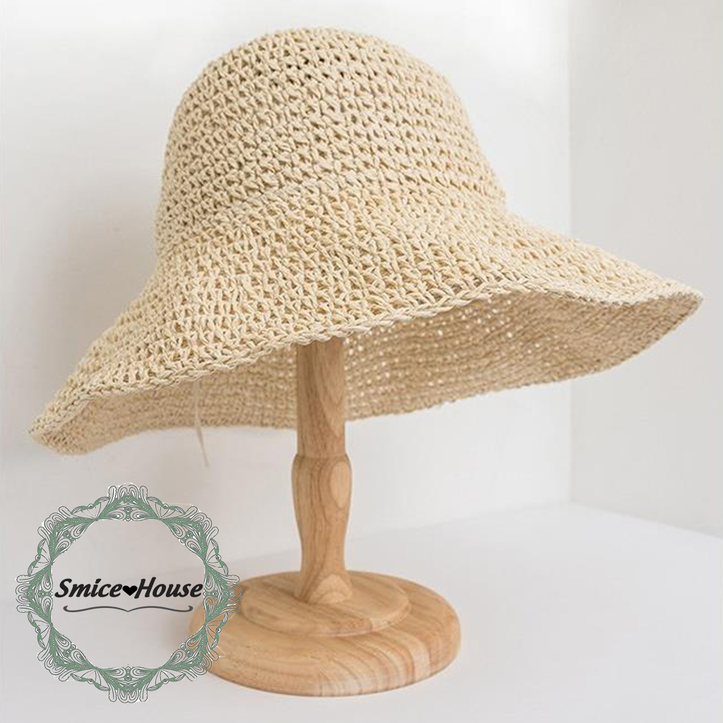 Nón cói mềm đan trơn đi biển phong cách vintage có thể gấp gọn, mũ vành nữ chống nắng thoáng khí mùa hè - Smice House
