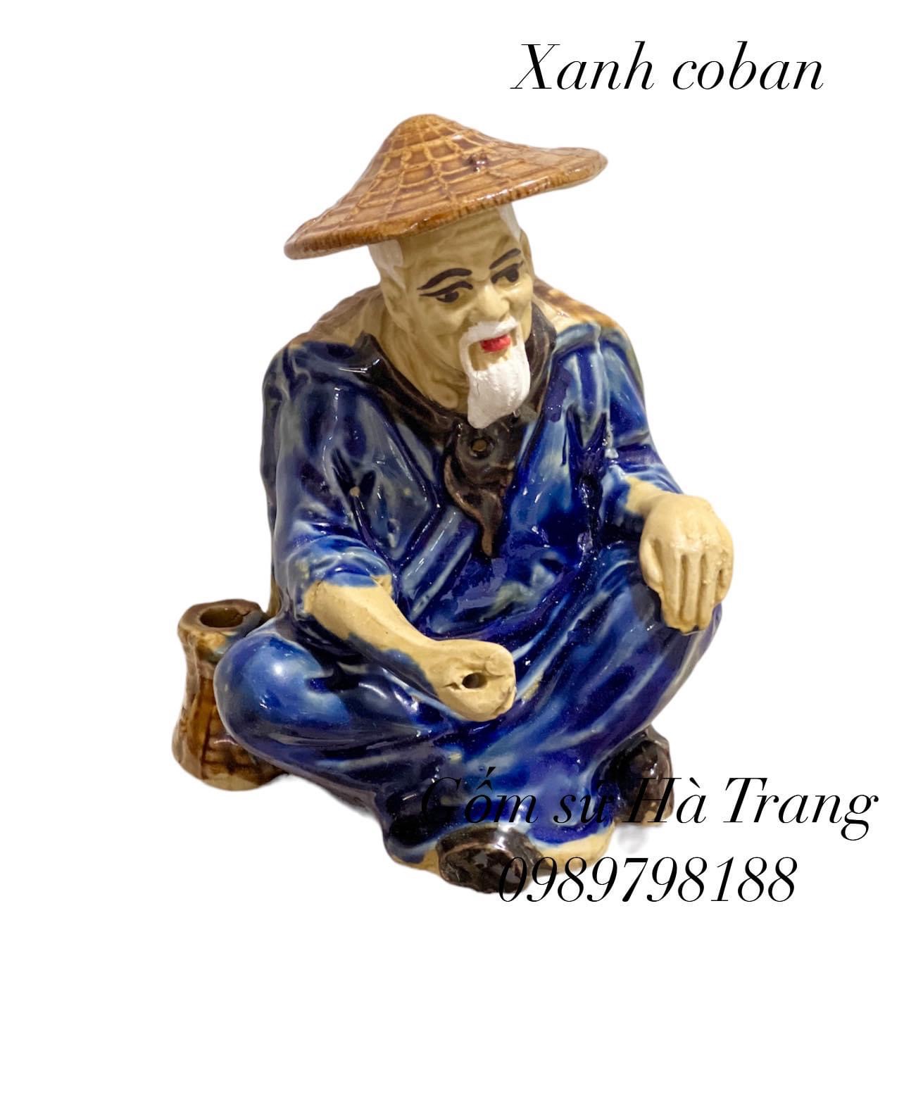 Tượng lão vọng câu cá gốm sứ Bát Tràng trang trí tiểu cảnh sân vườn