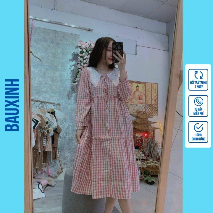 VÁY BẦU CÔNG SỞ HÀNG THIẾT KẾ - ĐẦM BẦU THU ĐÔNG DÁNG SUÔNG RỘNG DÀI TAY CỔ BÈO TRẮNG FREE SIZE