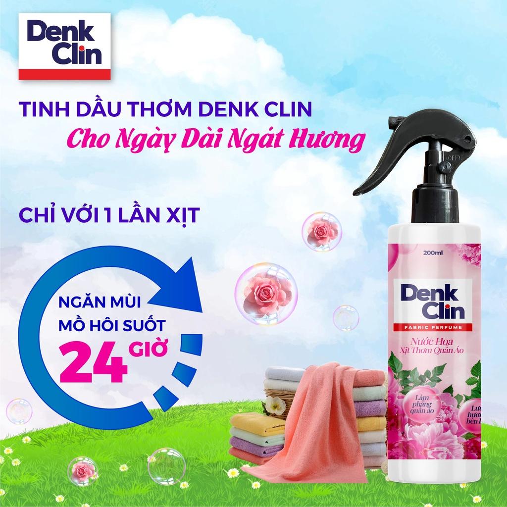 Xả vải khô nước hoa xịt thơm quần áo Denkclin 200ml lưu hương 48h làm mềm vải diệt khuẩn 99.9%