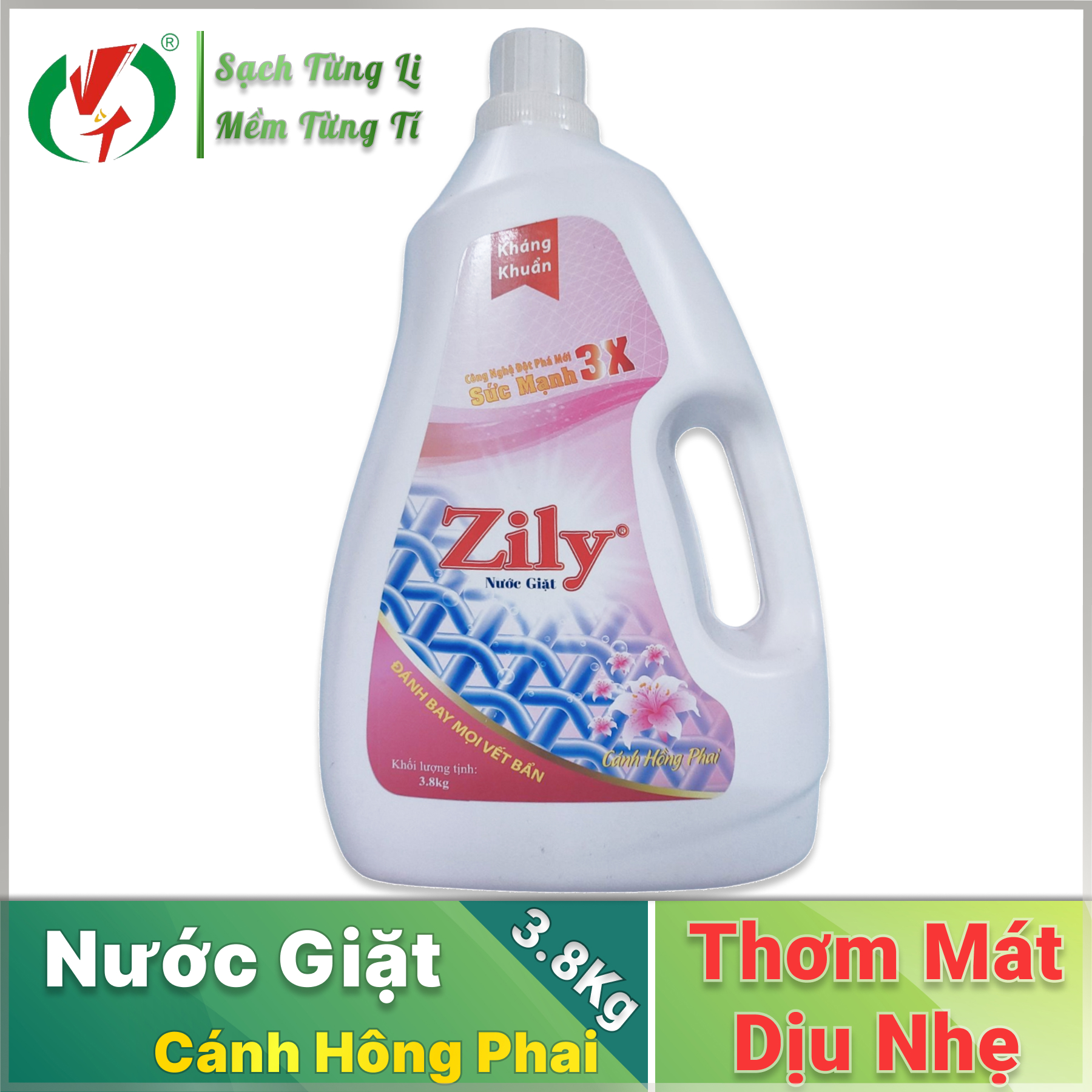 Nước Giặt Zily 3.8 Kg (4 Chai/thùng) - Tặng xả vải 1.8kg biển tình