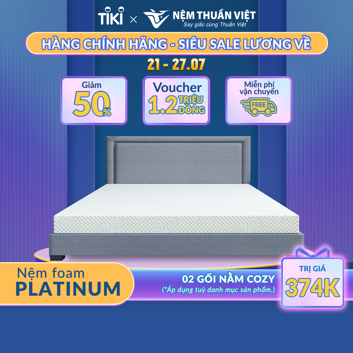 (1m4x2mx20cm) Nệm Foam Cao Cấp Thuần Việt Platinum Công Nghệ Hoa Kỳ, Kháng Khuẩn Tối Ưu