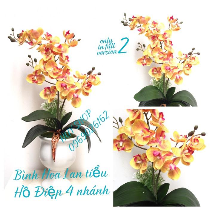 HOA LAN NHÂN TẠO - BÌNH LY HOA LAN TIỂU HỒ ĐIỆP ĐỂ BÀN MINI 4 NHÁNH