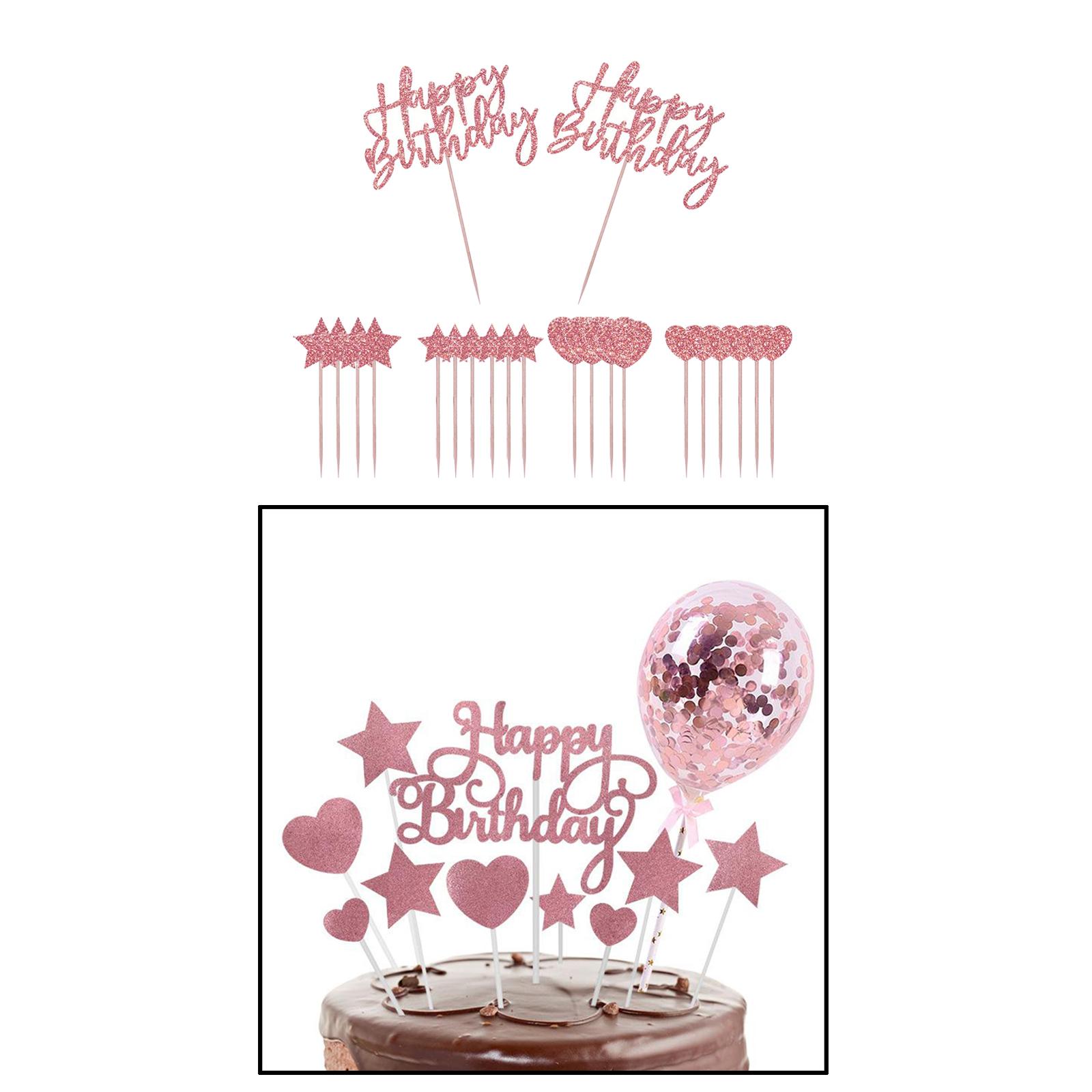 Glitter Cake Topper Picks Happy Birthday Cupcake Party Decor Rose Gold