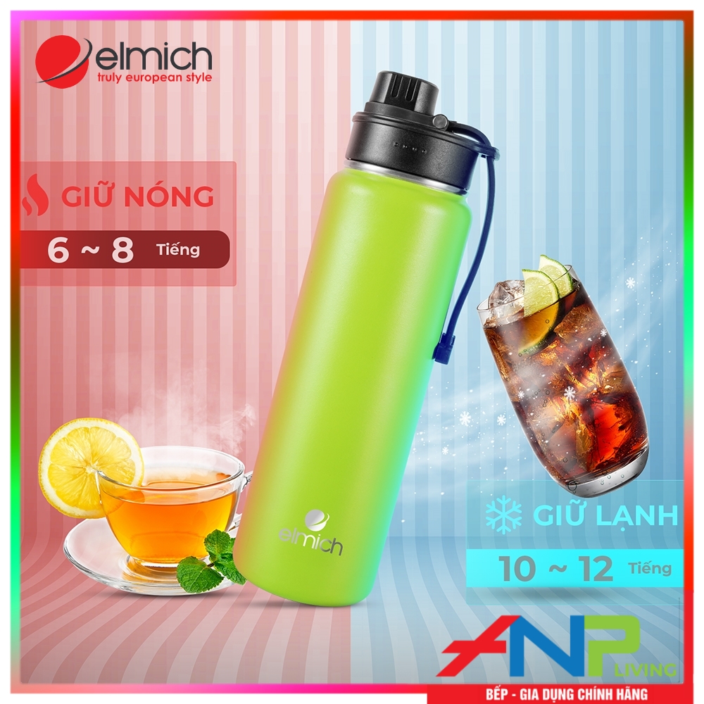 Bình Giữ Nhiệt Thể Thao INOX 304, Tráng bạc Elmich EL-8292 (Dung tích 700ml, Giữ Nóng 8h - Giữ Lạnh 12h) - Hàng Chính Hãng