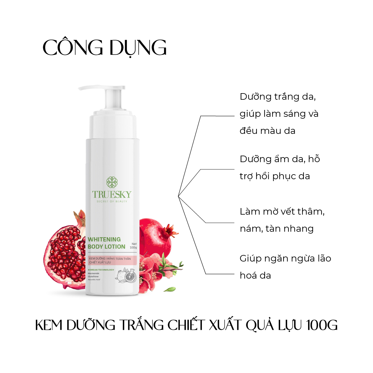 Kem dưỡng trắng da toàn thân Truesky Whitening Body Lotion chiết xuất lựu 100g