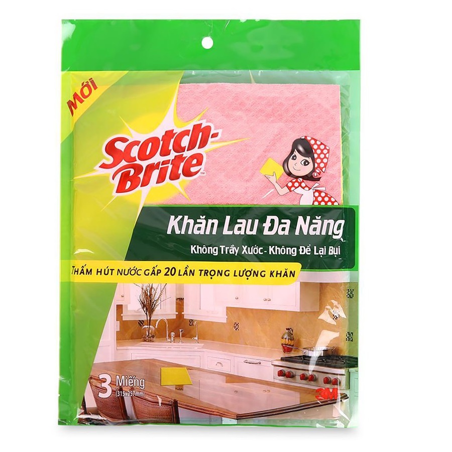 Gói 3 cái khăn lau đa năng không trầy xước Scotch-Brite 3M 2 kích cỡ