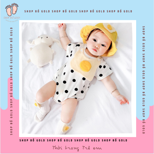 Bộ quần áo sơ sinh100% COTTON Body Suit họa tiết trứng tặng kèm mũ + yếm cho trẻ sơ sinh chất cotton thoáng mát - 73 cm