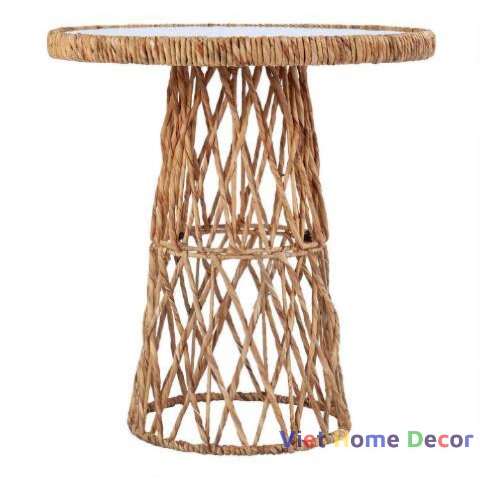 Bàn Cafe Lục Bình Đan Mặt Kính - Thương Hiệu Viet Home Decor