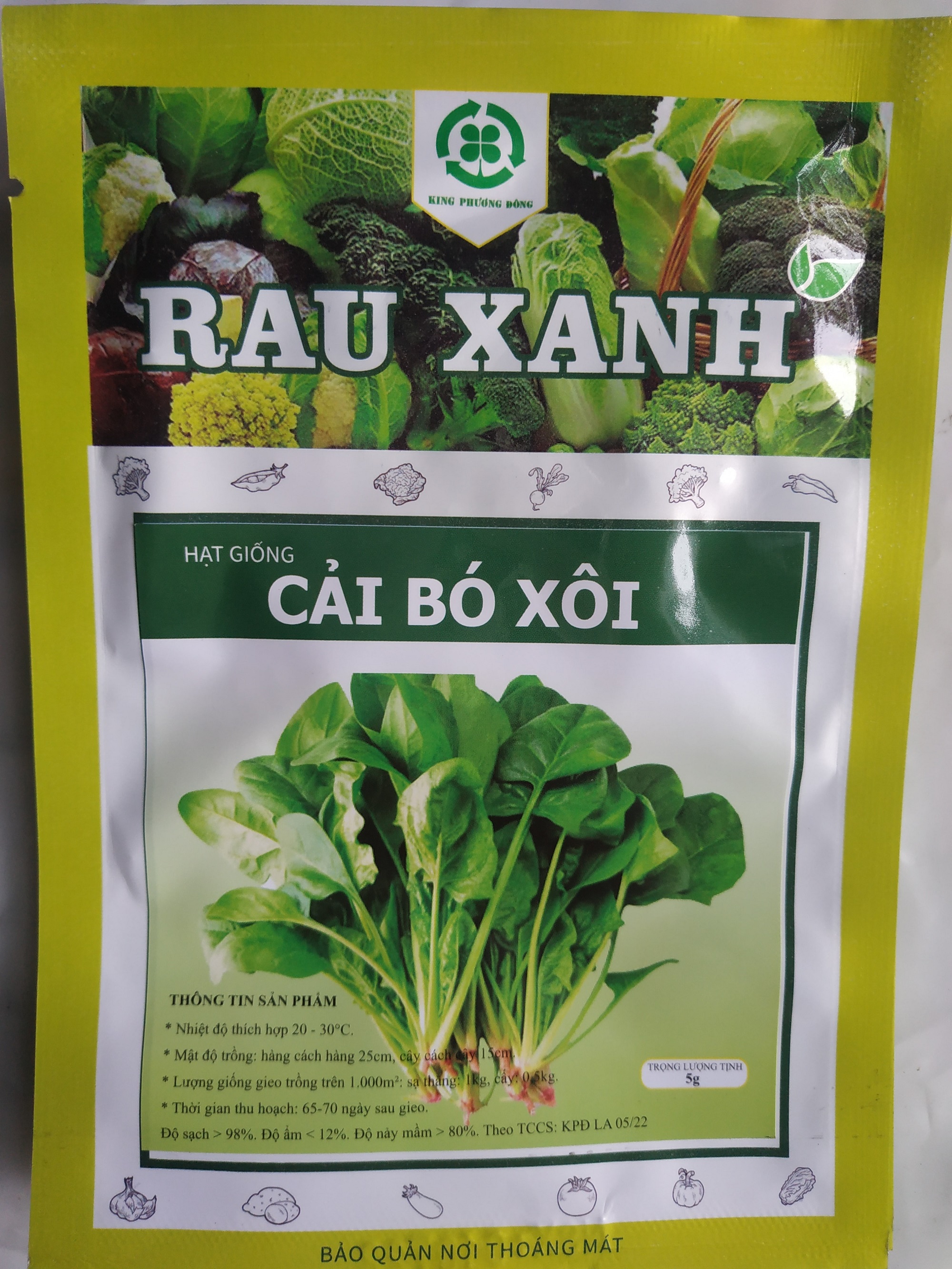 Combo 5 gói Hạt giống CẢI BÓ XÔI - gói 5 gram