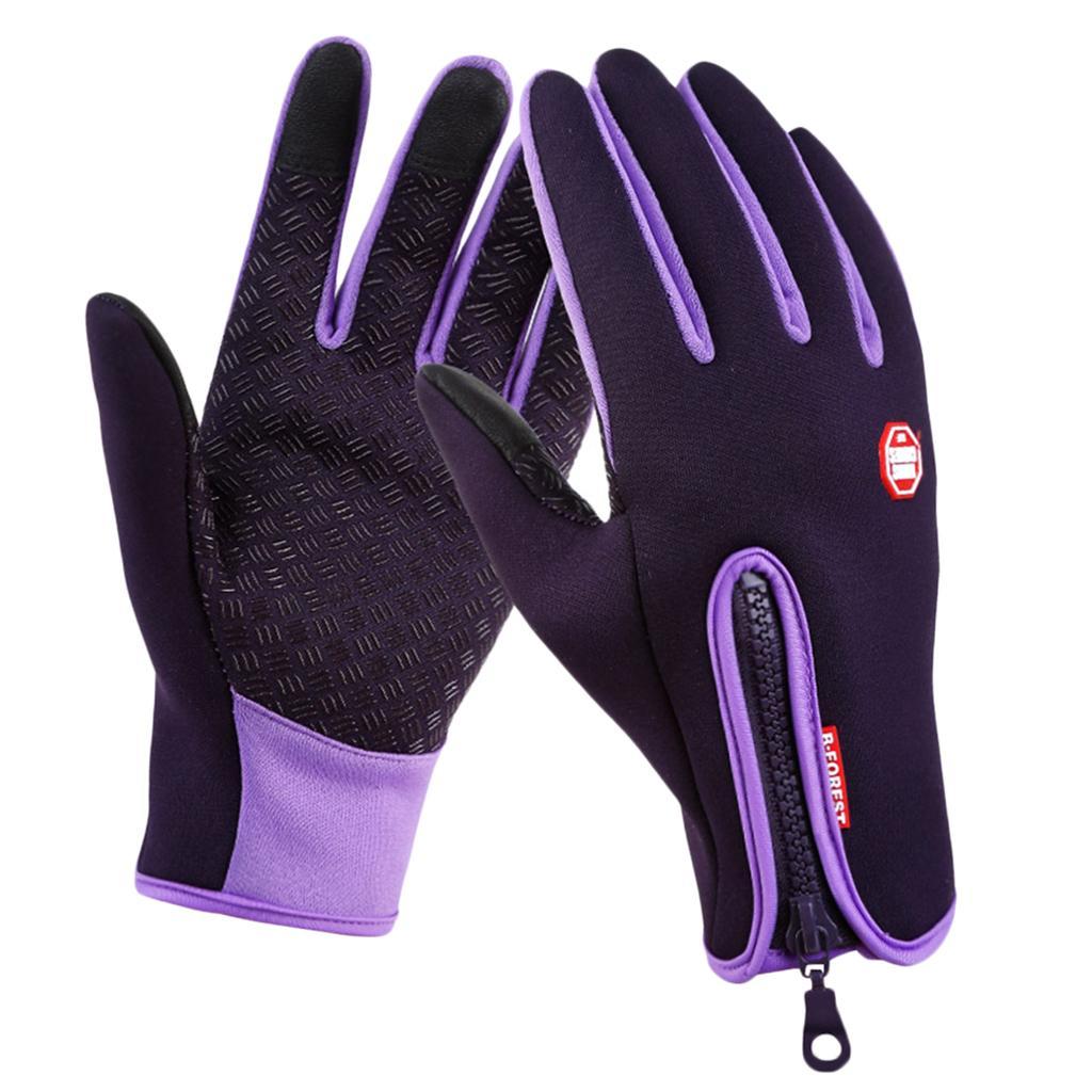 Nylon Windproof Fishing Hunting Cycling Gloves Winter Warm Gloves Purple