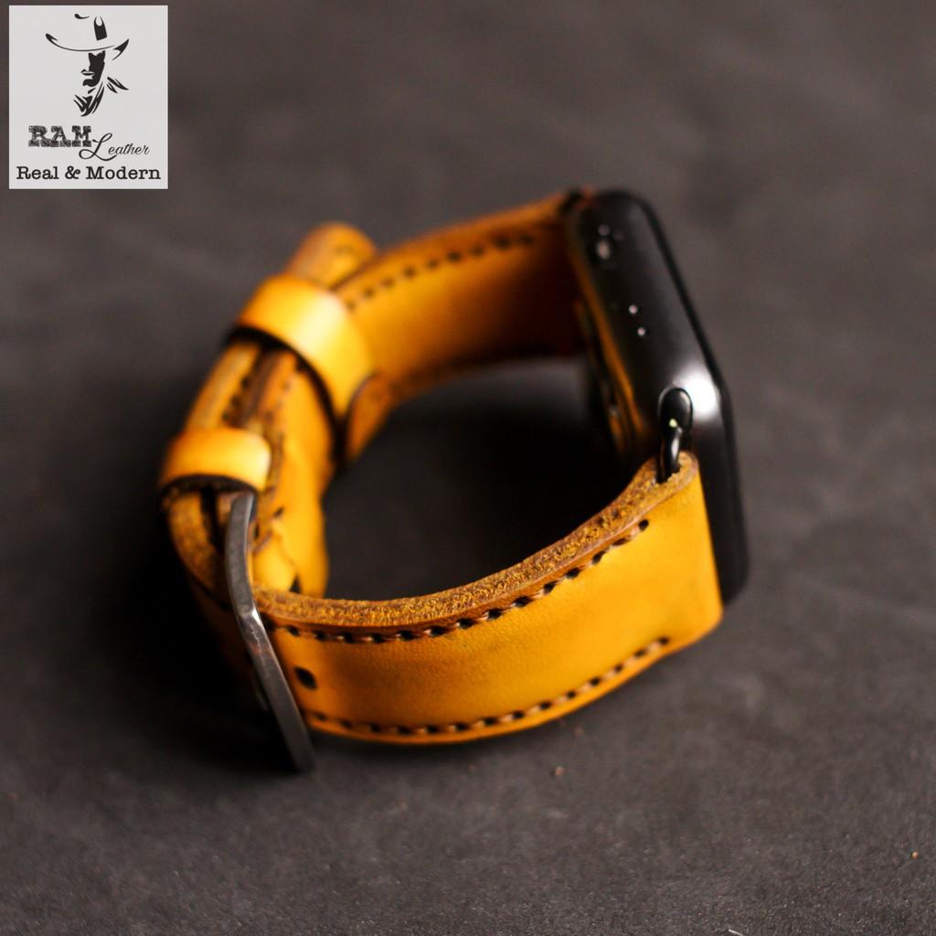 Dây đồng hồ da bò vegtan thảo mộc RAM Leather 1970 vàng tươi - tặng khóa chốt và cây thay dây
