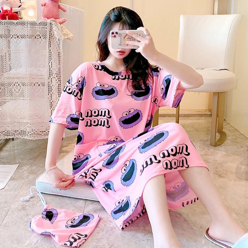 Bộ Đồ Ngủ Ngắn Tay Dáng Rộng In Họa Tiết Hoạt Hình Xinh Xắn Cho Nữ