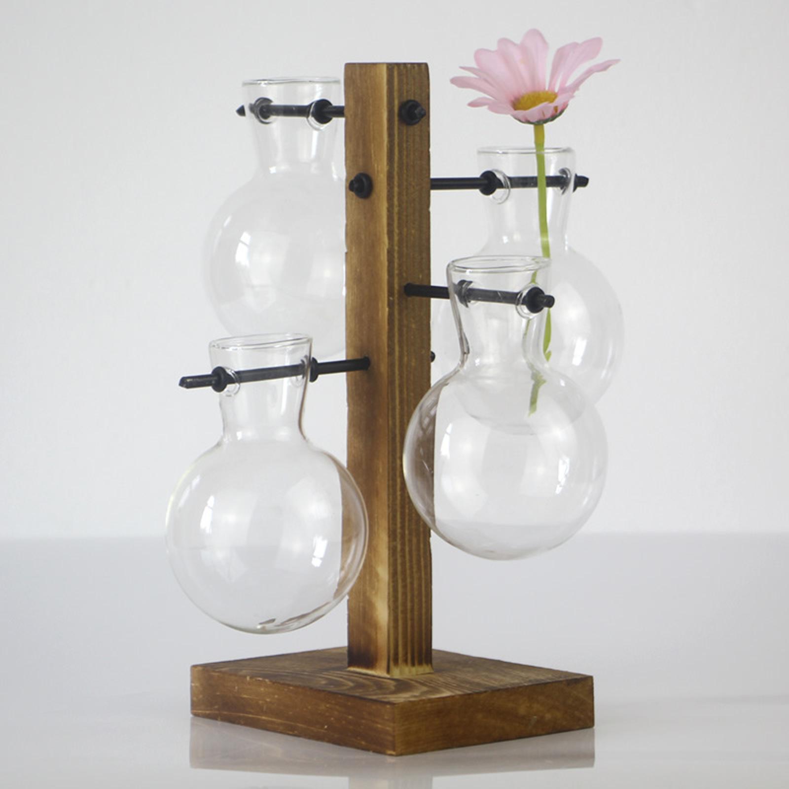 2- Test Tube Flower Bud Vase With Wooden Stand for Plants Home