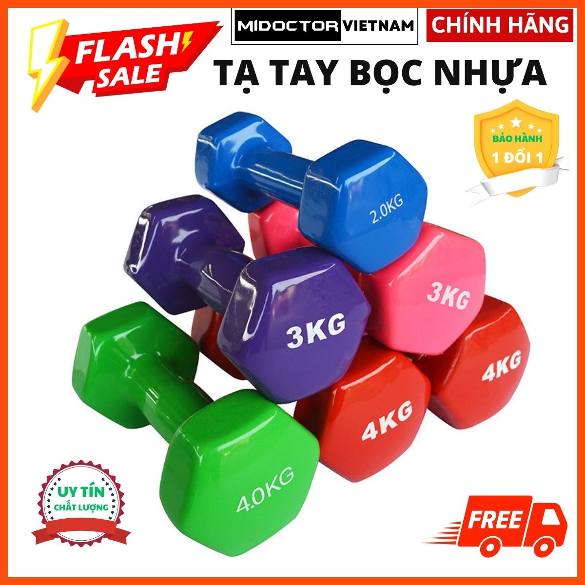 Tạ Tay Bọc Nhựa- Tạ Su - Tạ Tập Gym - Yoga Pilates - Tạ Nam Nữ, Trẻ Em, Người Lớn,.... Chính Hãng miDoctor