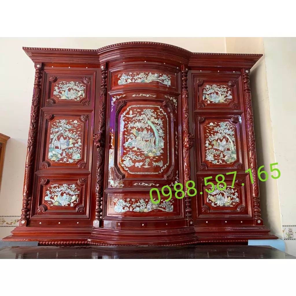 Tủ thờ gia tiên,tủ thờ căm xe bụng phệ cẩn trai Vip ngang 1m54