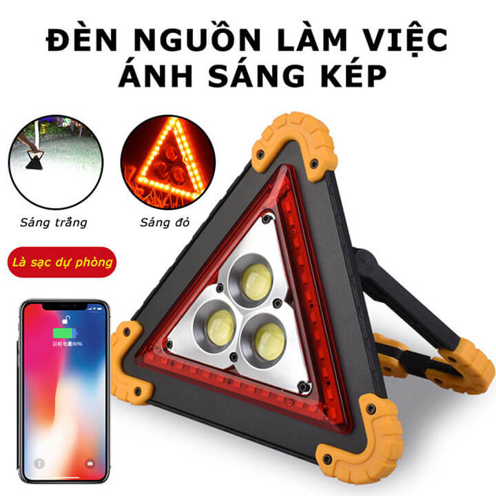 Đèn pin xách tay siêu sáng đa năng kiêm sạc dự phòng, đèn công trường cỡ đại 50W chống nước IP65, sử dụng pin 18650 hoặc pin AA, đèn bão đa năng led 2 màu