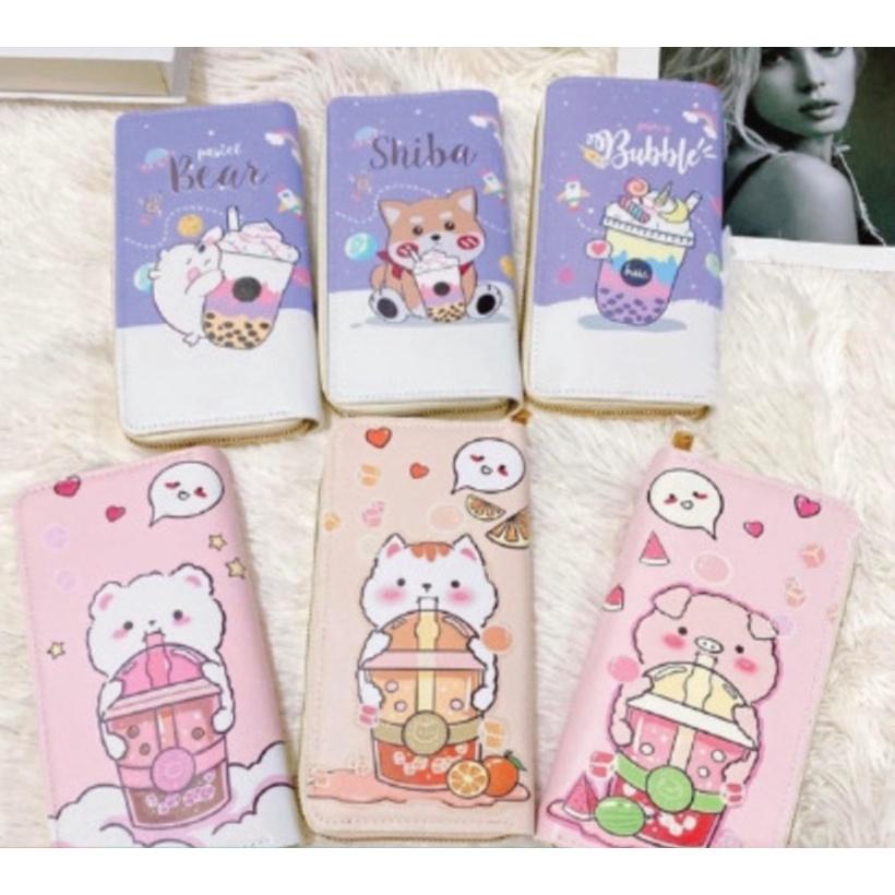 Bóp Ví Cầm Tay Ví Dài Khóa Kéo Nữ Nhiều ngăn Hình Pet Trà sữa đáng yêu Siêu Cute Cho Bạn Gái