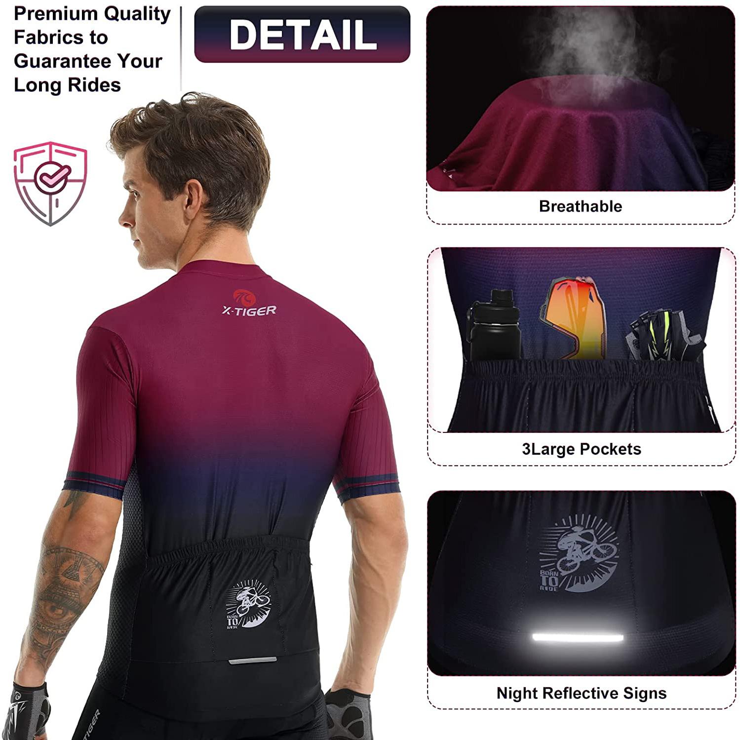 X-TIGER Nam Bộ Áo Đi Xe Đạp Jersey Dòng Gradient Áo Sơ Mi Thoáng Khí 3D Đệm Quần Short Quần Độn/Yếm Ngắn Xe Đạp Bộ Tay Ngắn Color: XM-DBT-30204-F Size: S