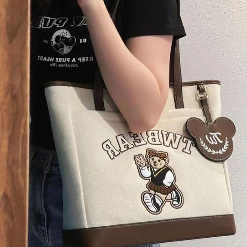 Túi Tote xách tay kẹp nách ZuCi X01B20 công sở nữ bản to hoạ tiết gấu Bear xinh xắn bản to size 30cm