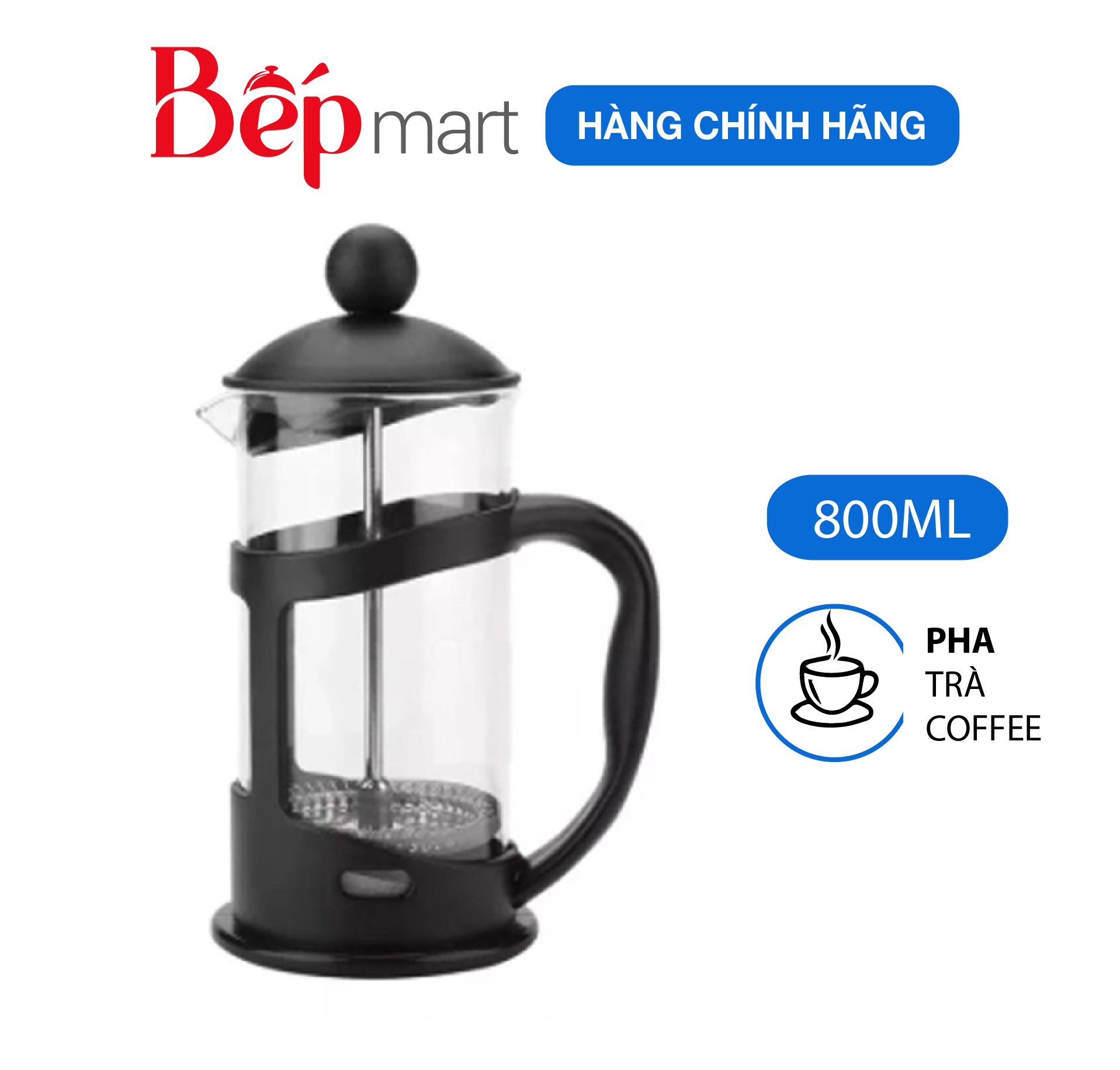 Bình pha cà phê Pháp LocknLock French Press LLG018 dung tích 800ml, chất liệu thủy tinh, - Hàng chính hãng