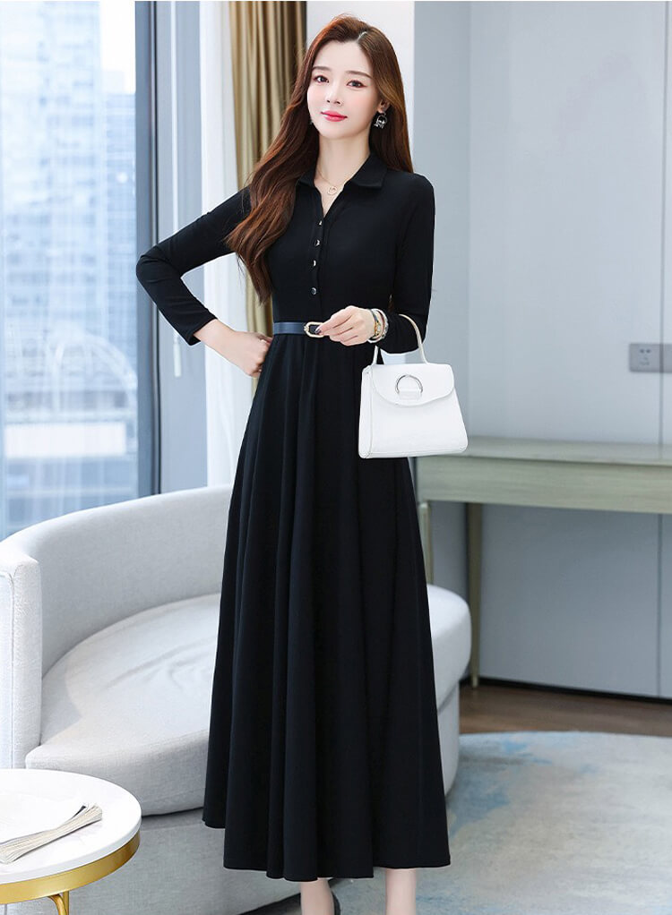 Đầm dáng dài cổ bẻ kèm nịt