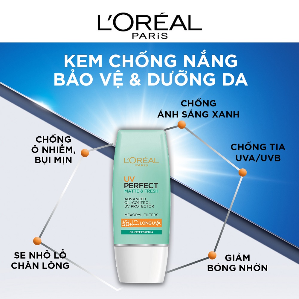 Bộ 2 kem chống nắng bảo vệ toàn diện se mịn lỗ chân lông &amp; chống ô nhiễm L'Oreal Paris UV Perfect fresh &amp; Matte SPF50/PA++++