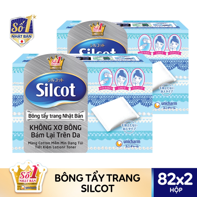 Bộ 2 hộp Bông Trang Điểm Silcot (bông tẩy trang) Nhật Bản (82 miếng/hộp)