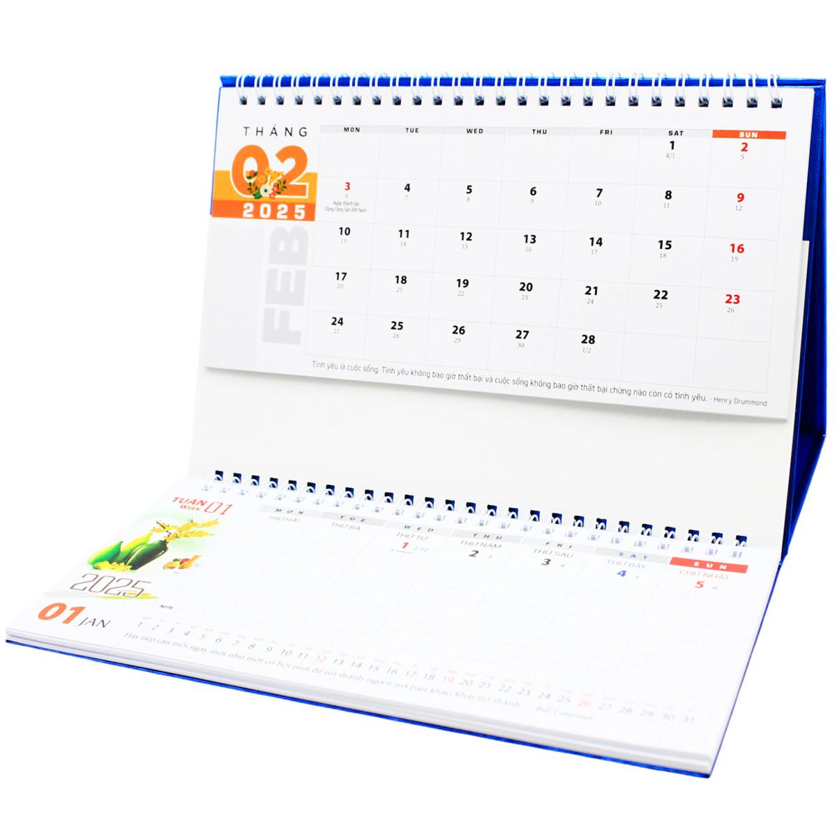 Lịch Bàn 2025 Có Note - Thuận Buồm Xuôi Gió - Văn Lang VL-LB14 - Đế Màu Cam