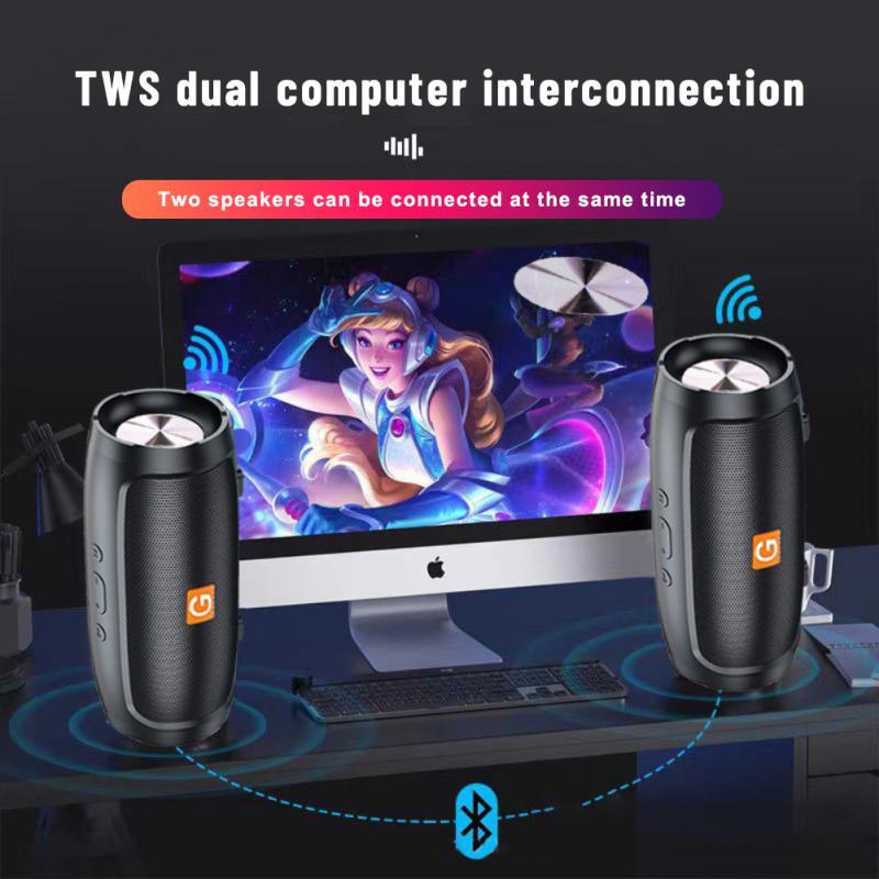 Bluetooth Di Động-Loa Bass Không Dây Có Đèn LED Màu Loa Siêu Trầm Ngoài Trời Chống Nước Cột Boombox Nhạc Stereo FM Color: Green